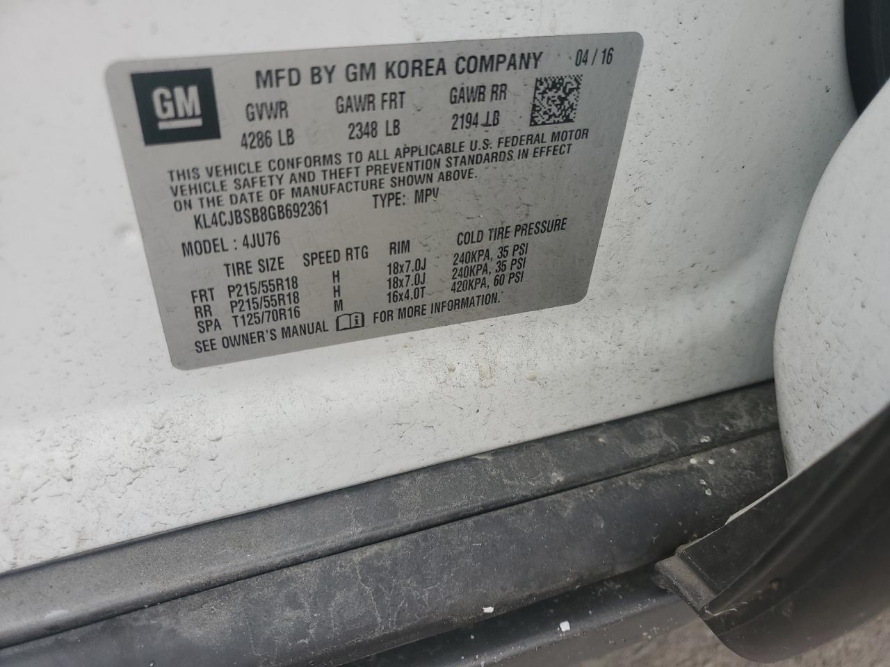 KL4CJBSB8GB692361 2016 Buick Encore Convenience