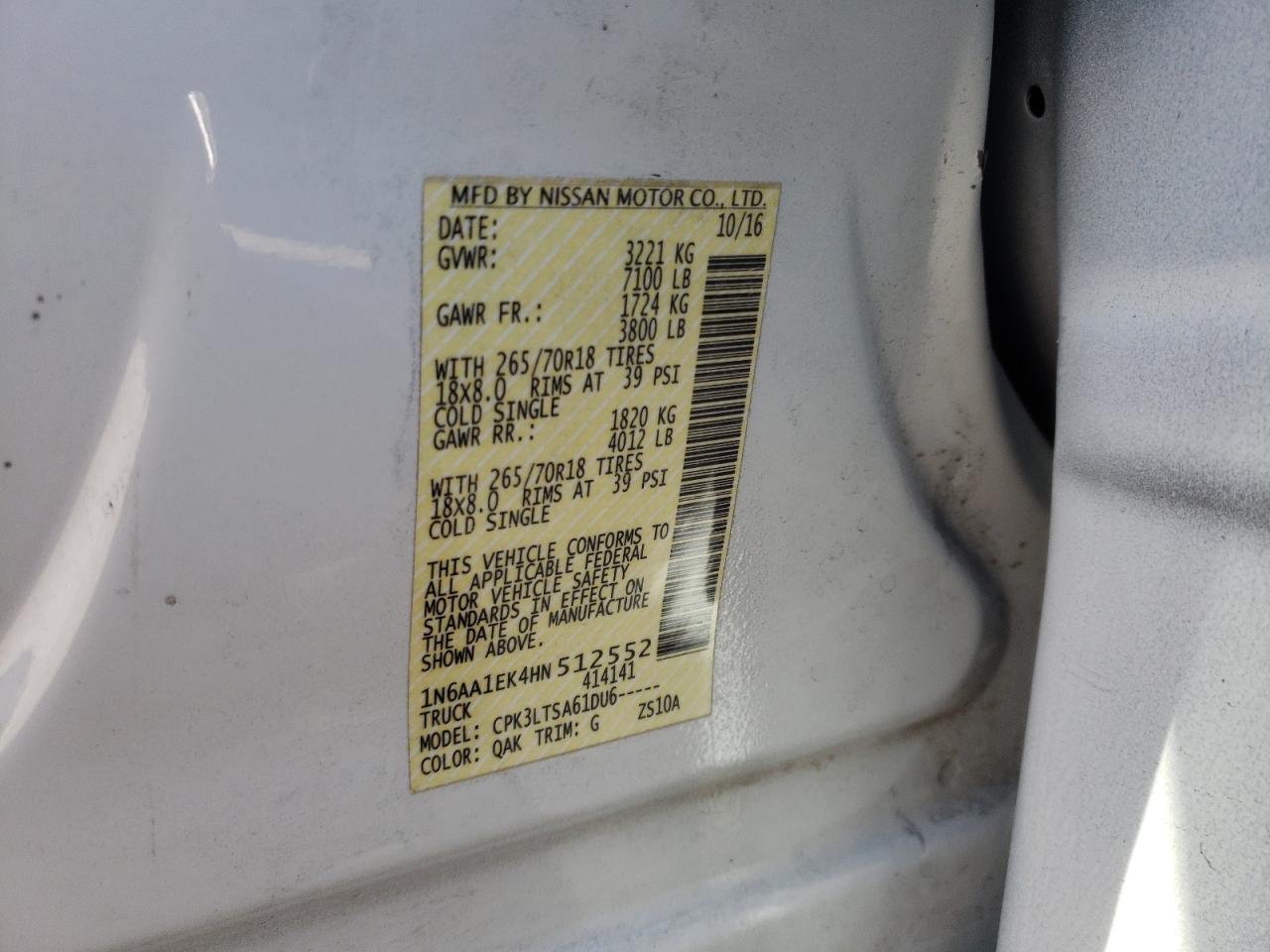 1N6AA1EK4HN512552 2017 Nissan Titan S