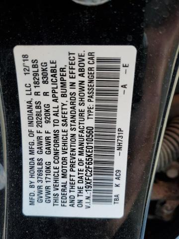 2019 Honda Civic Lx VIN: 19XFC2F65KE010560 Lot: 56853364