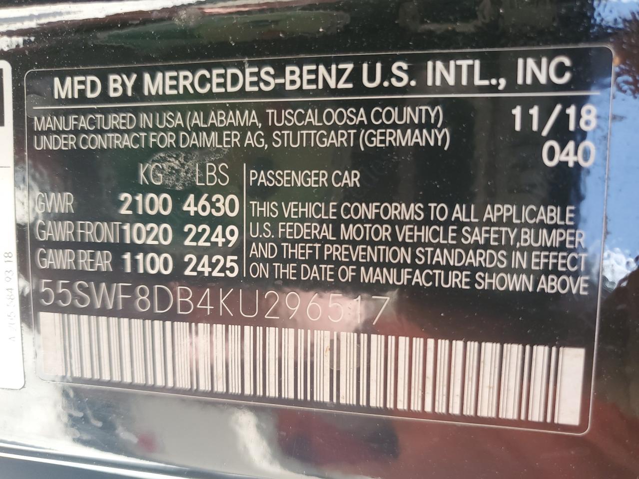 55SWF8DB4KU296517 2019 Mercedes-Benz C 300