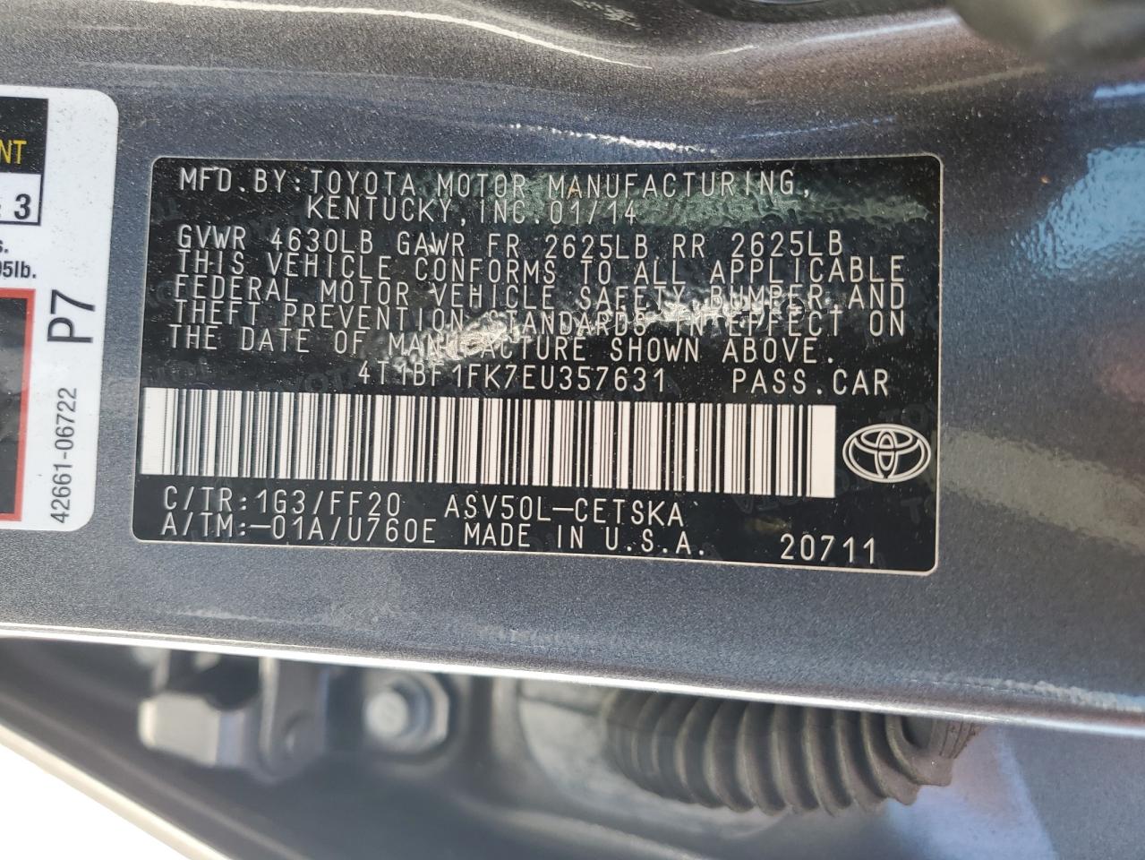 4T1BF1FK7EU357631 2014 Toyota Camry L