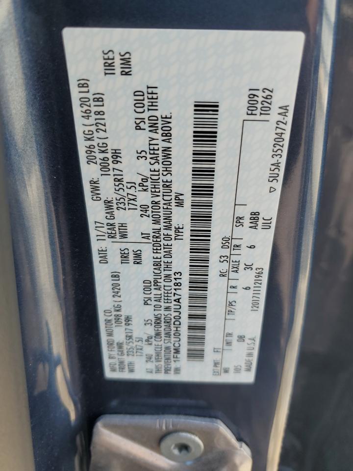 1FMCU0HD0JUA71813 FORD ESCAPE 2018
