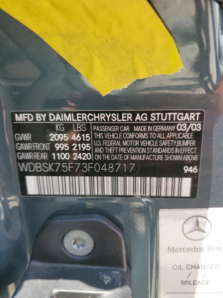 WDBSK75F73F048717 2003 Mercedes-Benz Sl 500R