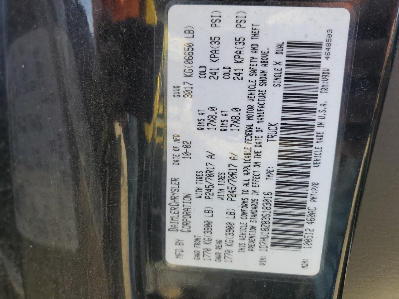 1D7HU18Z83S183016 2003 Dodge Ram 1500 St