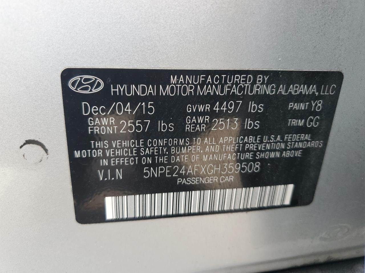 5NPE24AFXGH359508 2016 Hyundai Sonata Se