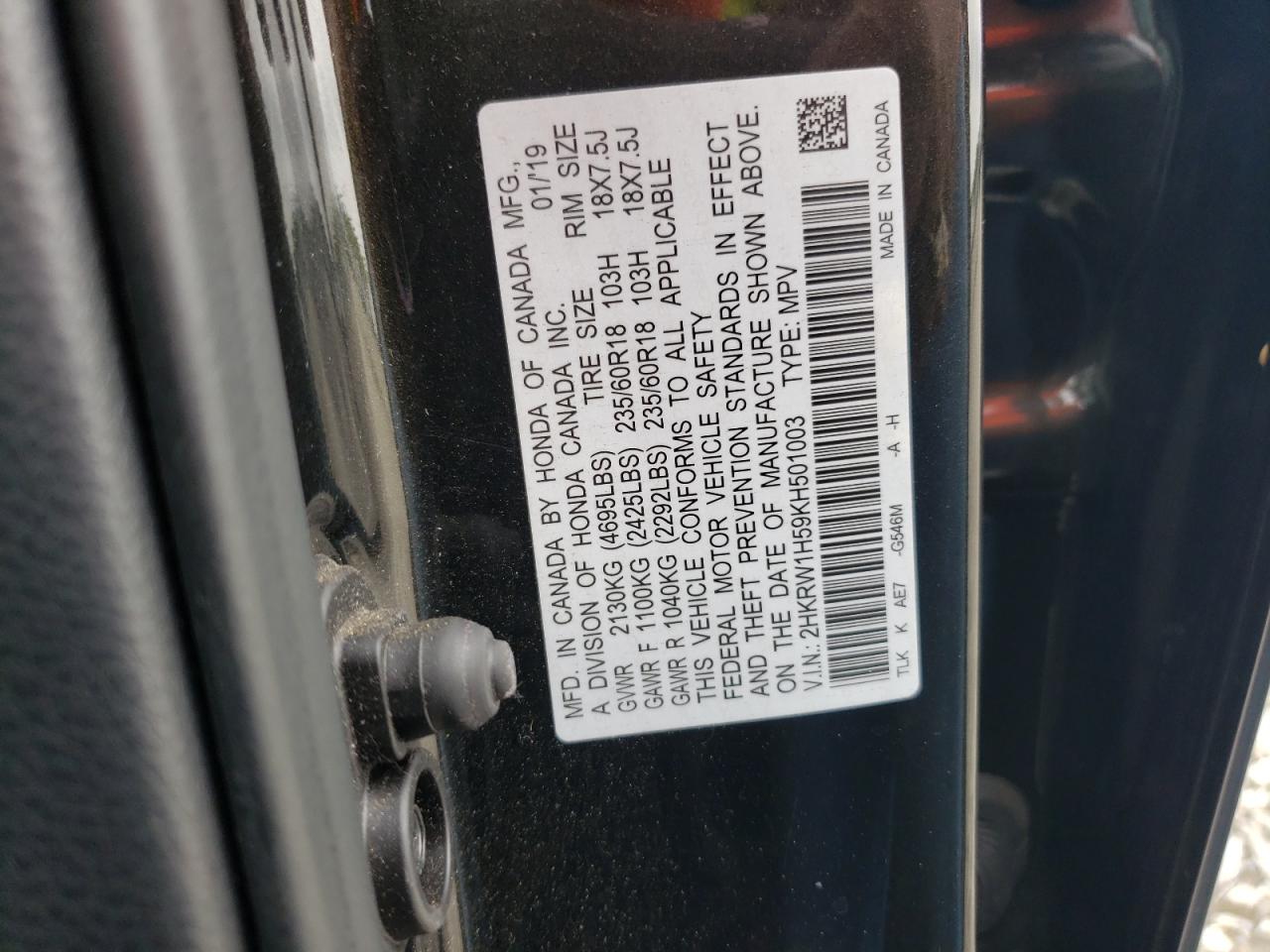 2HKRW1H59KH501003 2019 Honda Cr-V Ex
