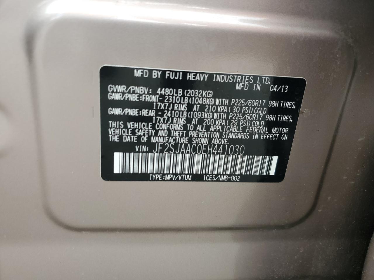 JF2SJAAC0EH441030 2014 Subaru Forester 2.5I