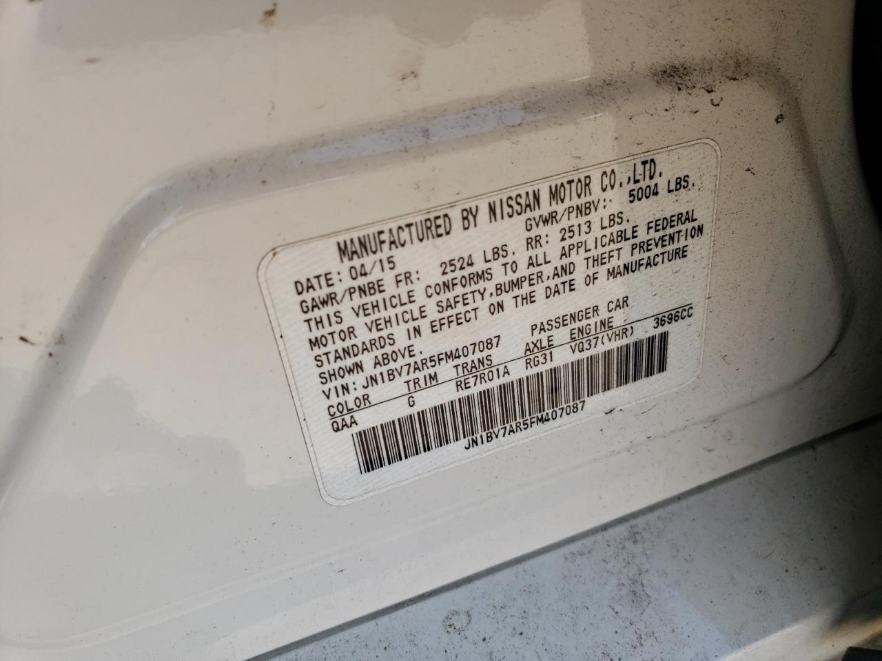 JN1BV7AR5FM407087 2015 Infiniti Q50 Base