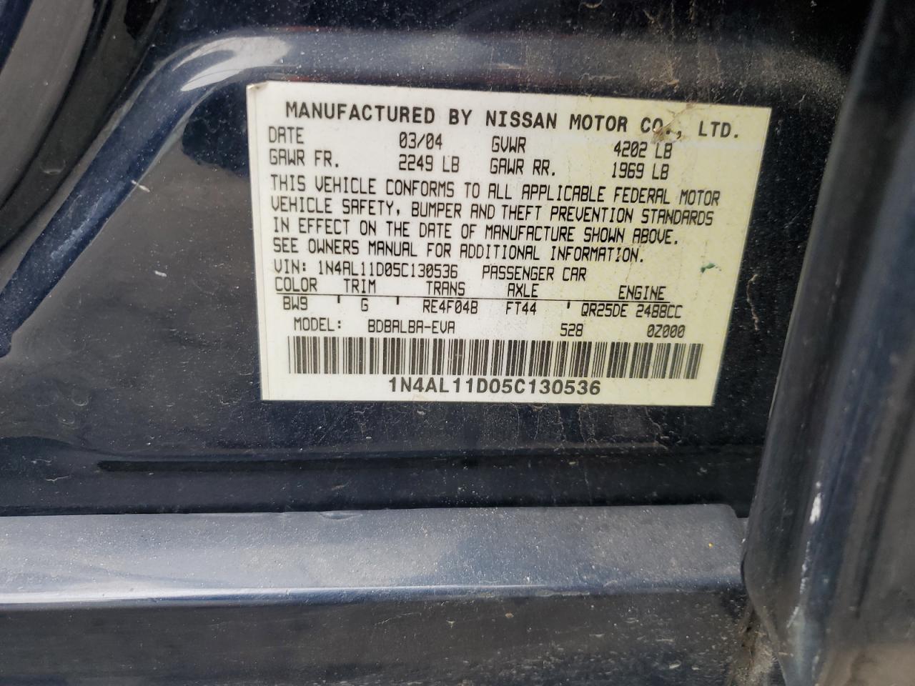 1N4AL11D05C130536 2005 Nissan Altima S