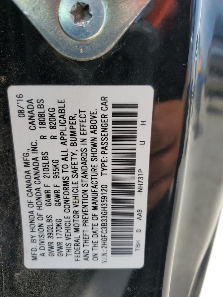 2HGFC3B33GH359120 HONDA CIVIC 2016