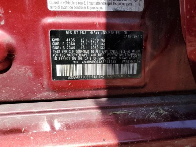 2010 Subaru Legacy 2.5I Premium VIN: 4S3BMBG64A3244155 Lot: 56646594