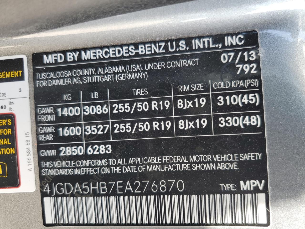 4JGDA5HB7EA276870 2014 Mercedes-Benz Ml 350 4Matic