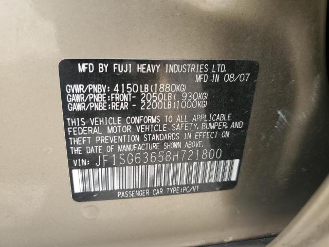 2008 Subaru Forester 2.5X VIN: JF1SG63658H721800 Lot: 53537384