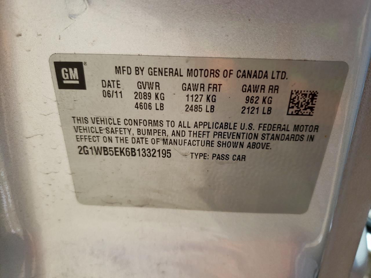 2G1WB5EK6B1332195 2011 Chevrolet Impala Lt