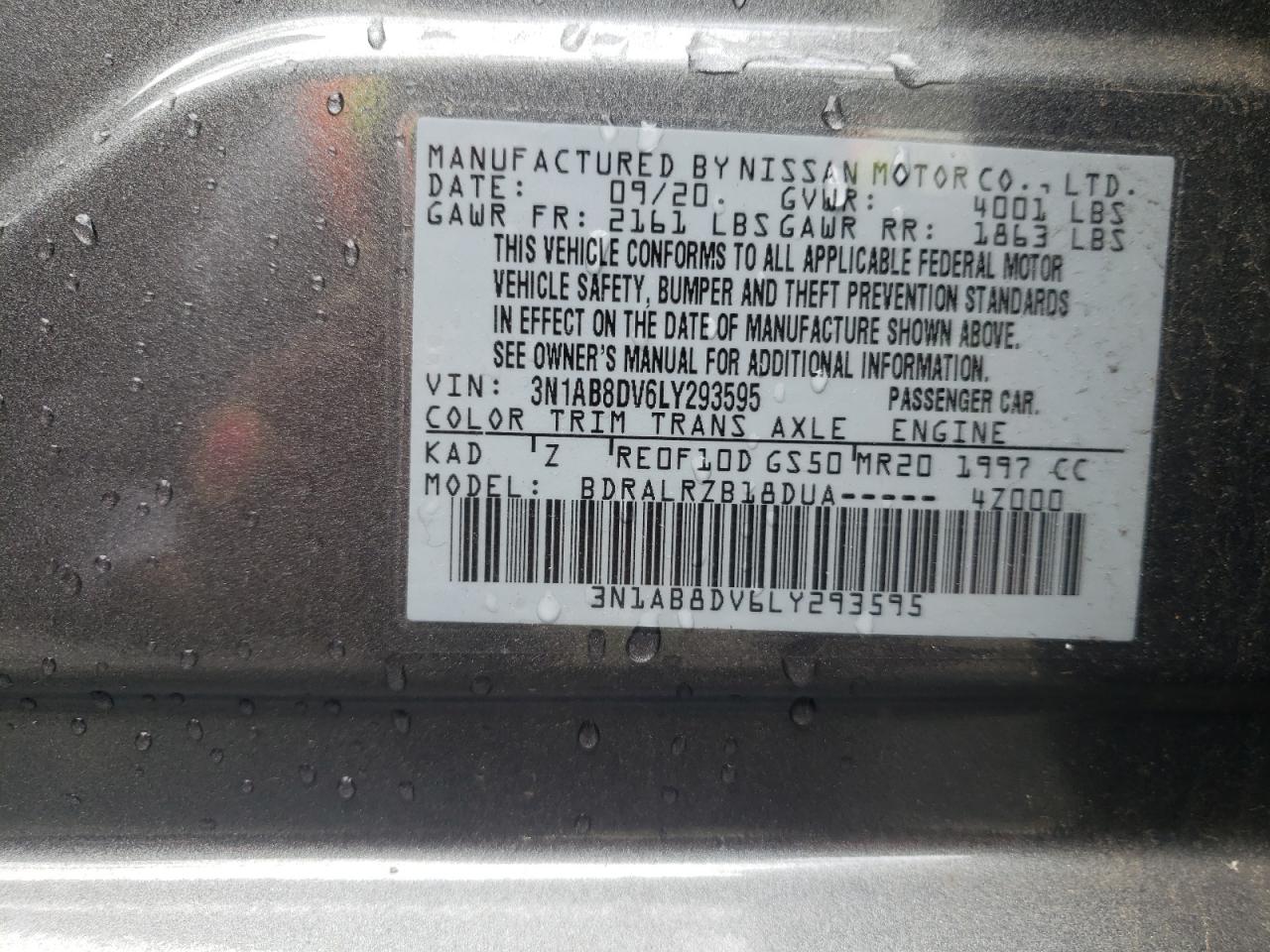 3N1AB8DV6LY293595 2020 Nissan Sentra Sr