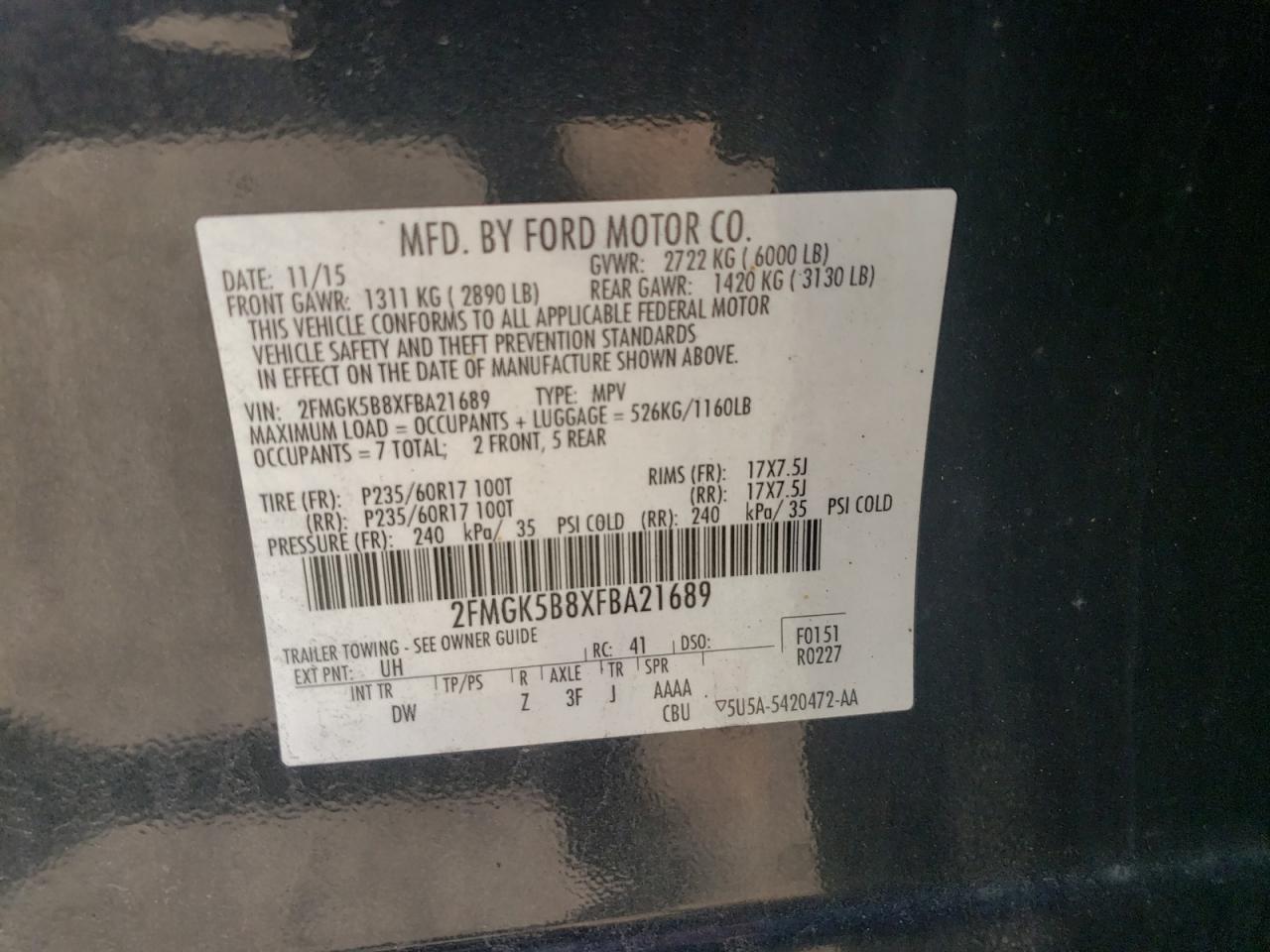 2FMGK5B8XFBA21689 2015 Ford Flex Se