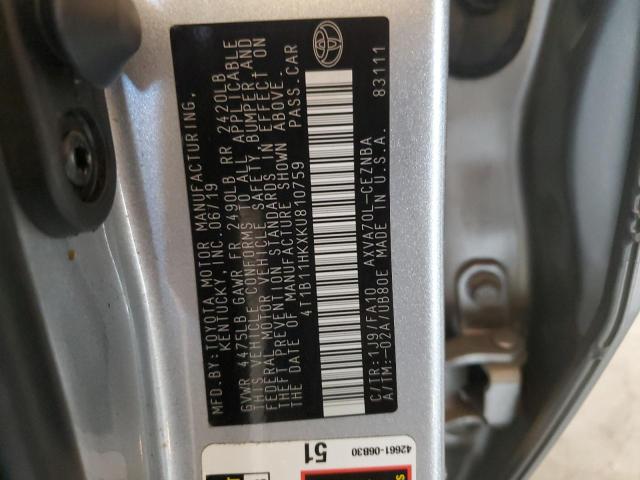 VIN 4T1B11HKXKU810759 2019 Toyota Camry, L no.12