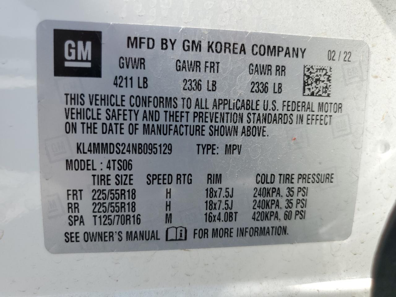 KL4MMDS24NB095129 2022 Buick Encore Gx Select