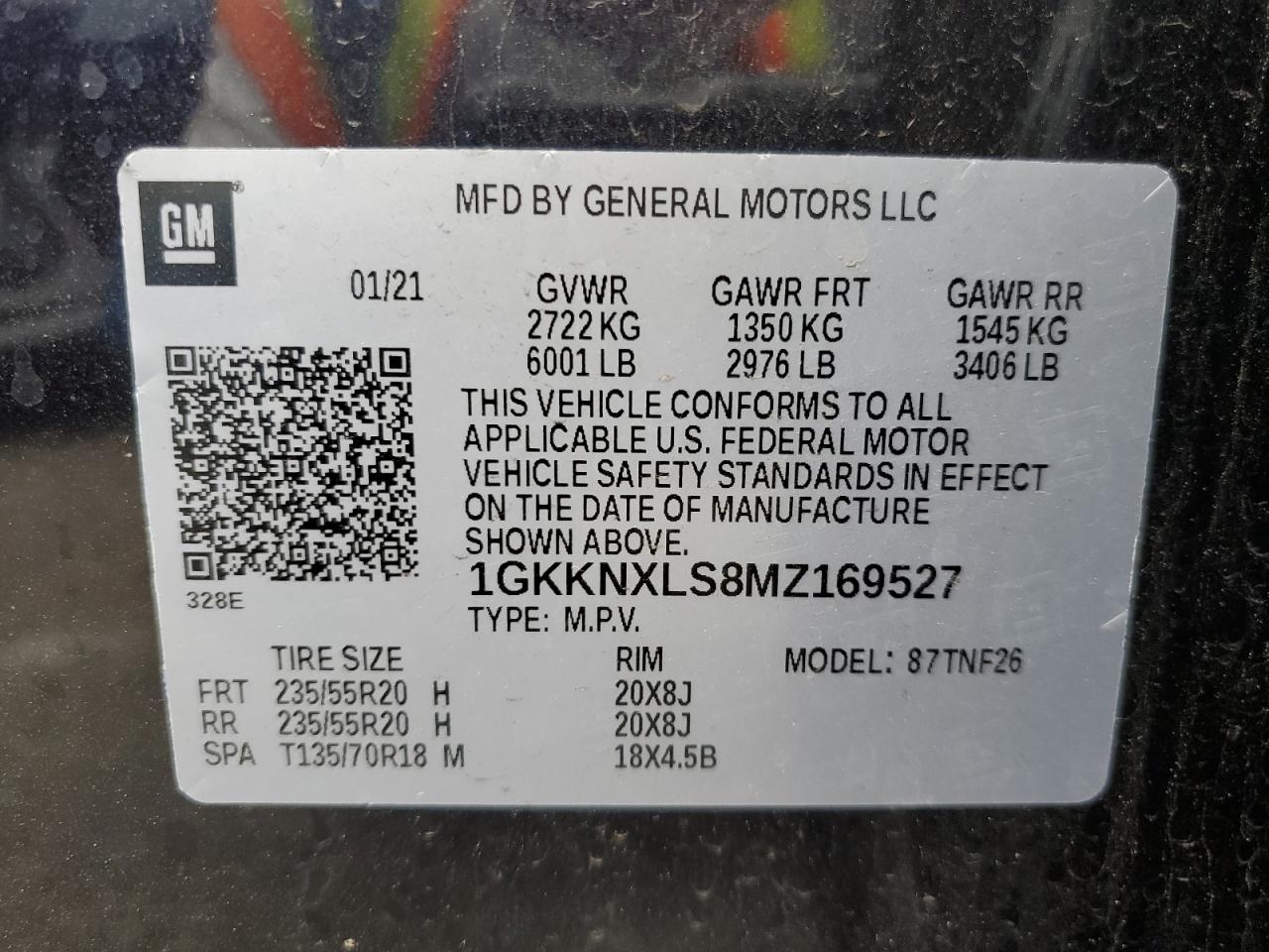 1GKKNXLS8MZ169527 2021 GMC Acadia Denali