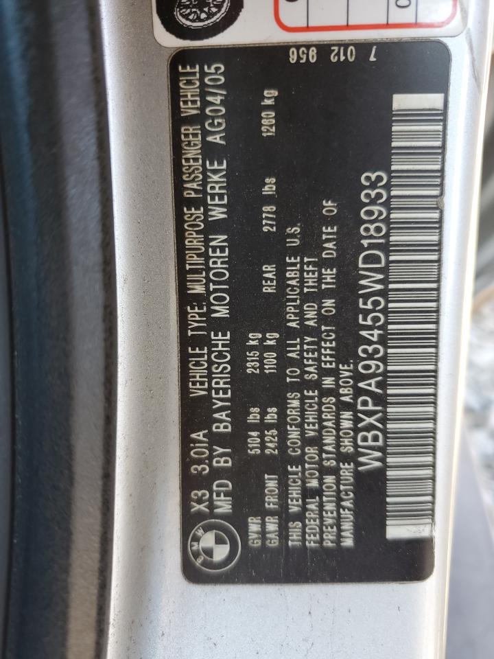 WBXPA93455WD18933 2005 BMW X3 3.0I