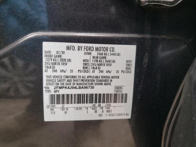 2020 Ford Edge Sel VIN: 2FMPK4J94LBA96730 Lot: 55925984