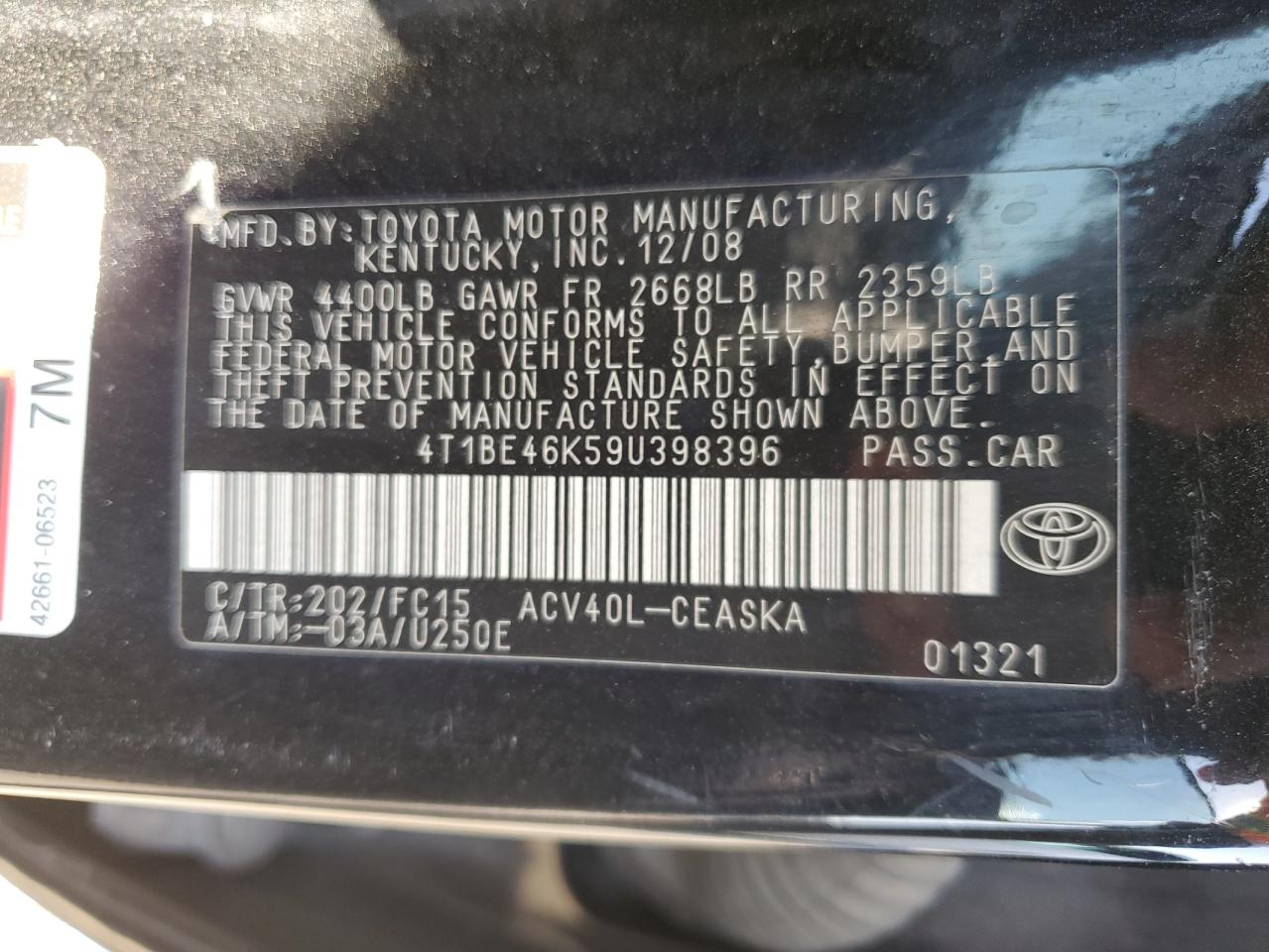 4T1BE46K59U398396 2009 Toyota Camry Base