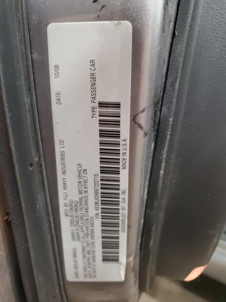 4S3BL626897222715 2009 Subaru Legacy 2.5I Limited