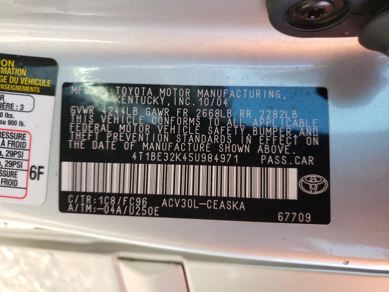 4T1BE32K45U984971 2005 Toyota Camry Le