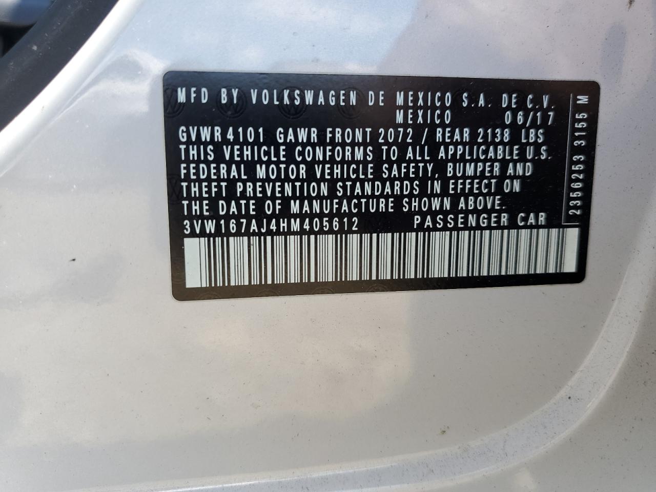 3VW167AJ4HM405612 2017 Volkswagen Jetta S