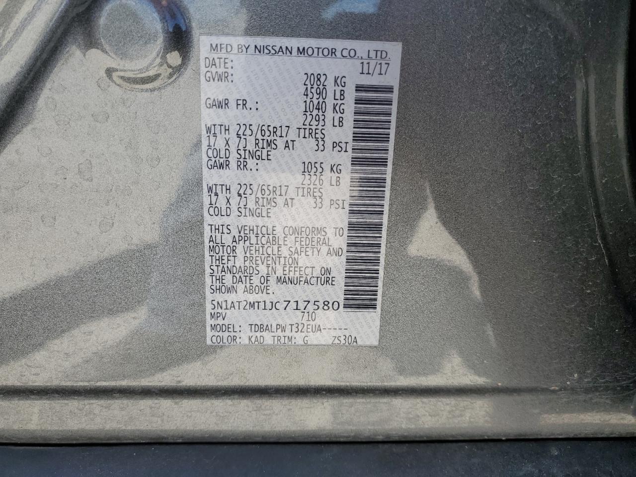 5N1AT2MT1JC717580 2018 Nissan Rogue S