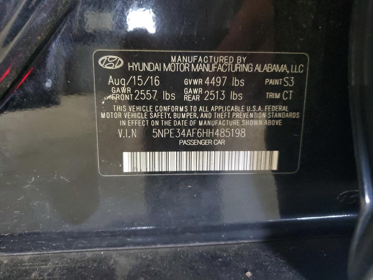 5NPE34AF6HH485198 2017 Hyundai Sonata Sport