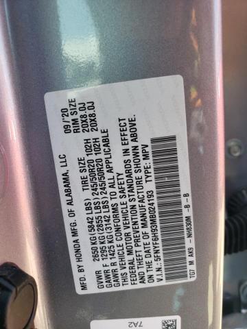 2021 Honda Pilot Touring VIN: 5FNYF6H93MB024193 Lot: 56491024