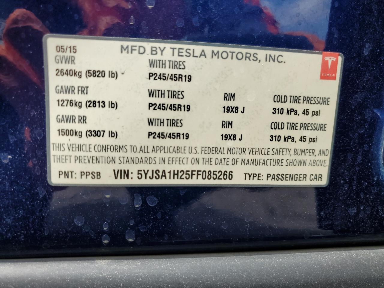 5YJSA1H25FF085266 2015 Tesla Model S 85D