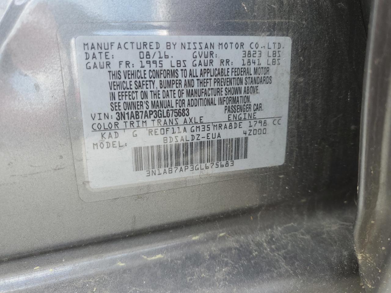 3N1AB7AP3GL675683 2016 Nissan Sentra S