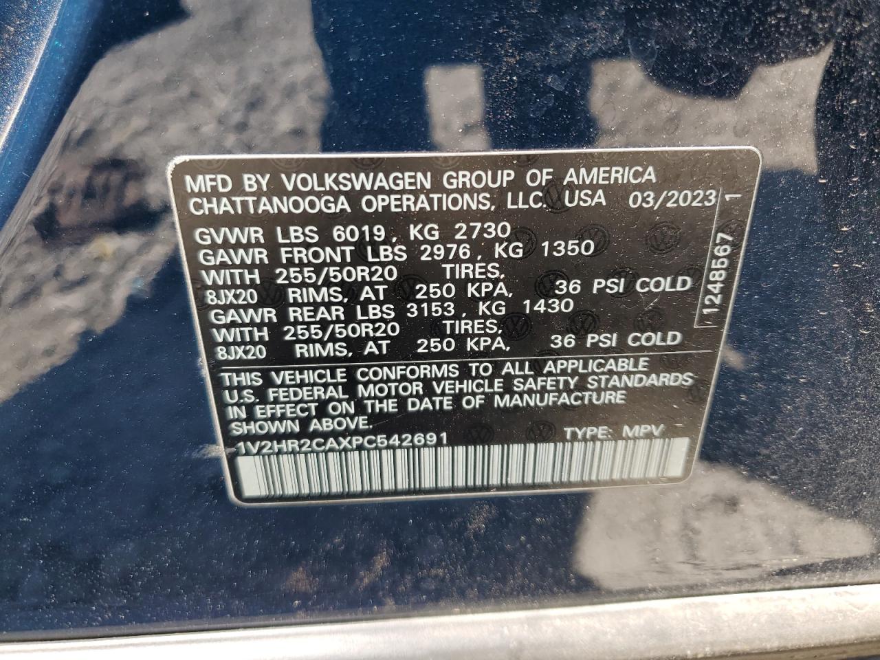 1V2HR2CAXPC542691 2023 Volkswagen Atlas Se