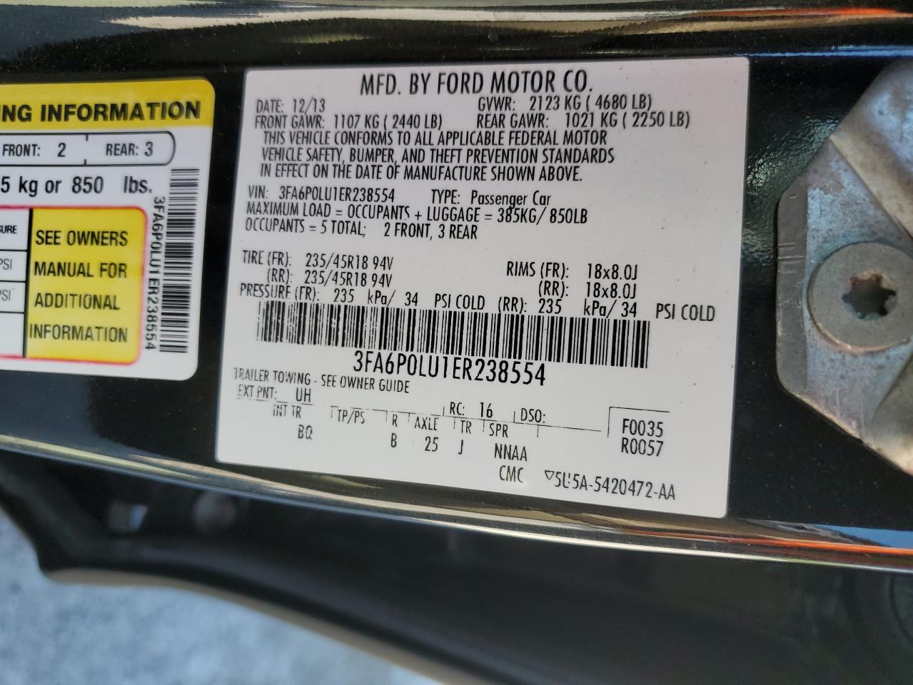 2014 Ford Fusion Se Hybrid vin: 3FA6P0LU1ER238554
