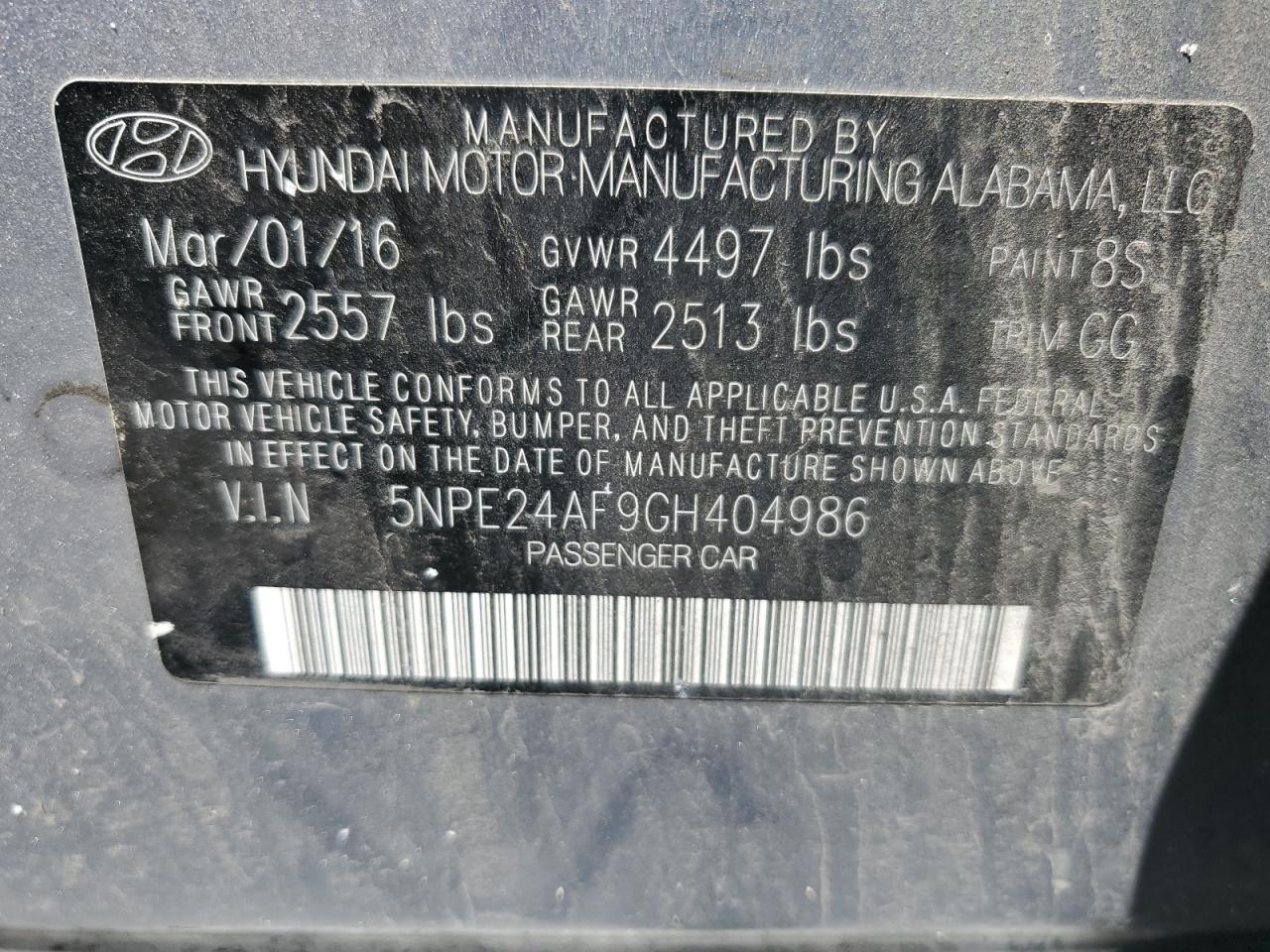 5NPE24AF9GH404986 2016 Hyundai Sonata Se