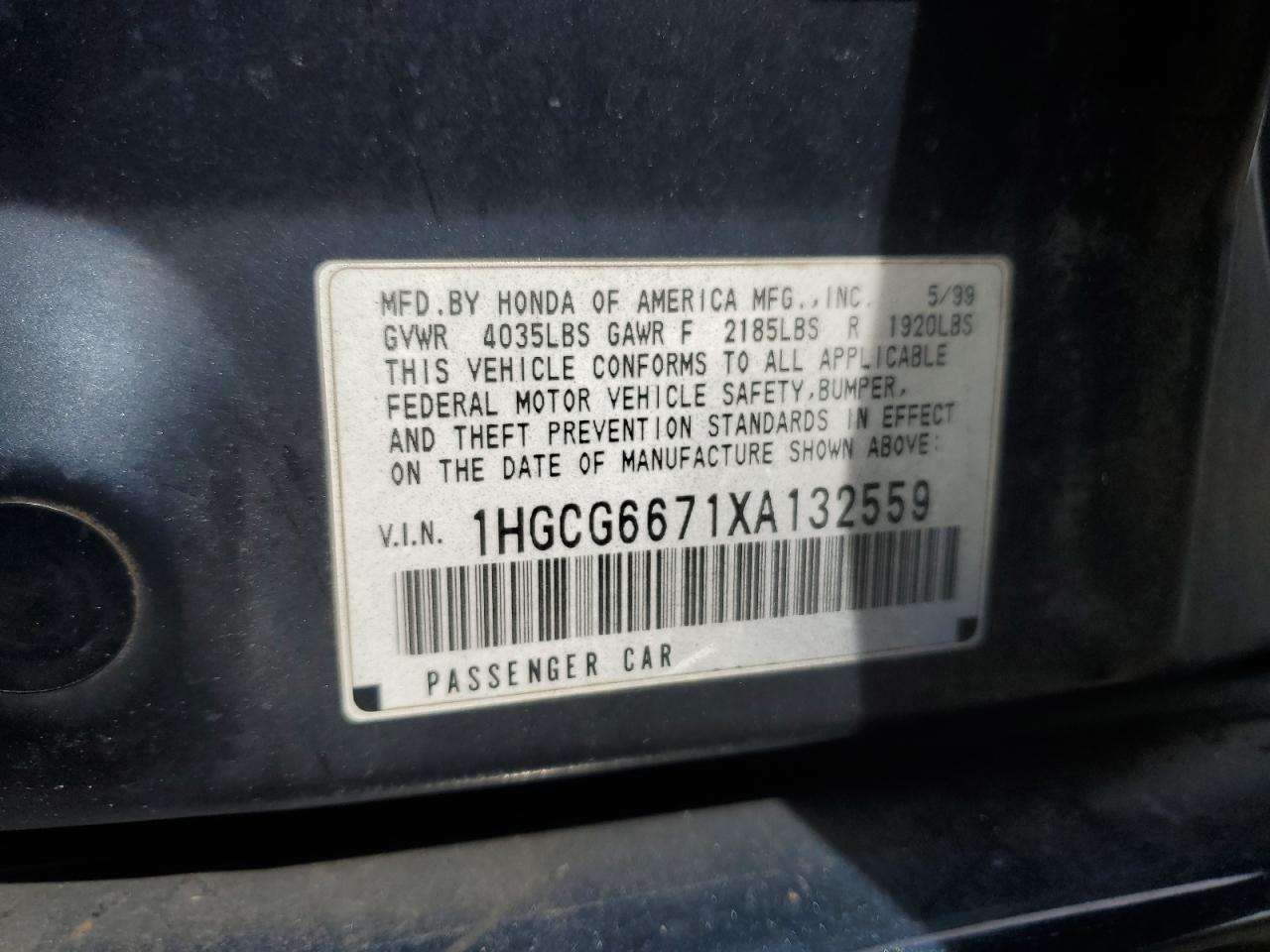 1HGCG6671XA132559 1999 Honda Accord Ex