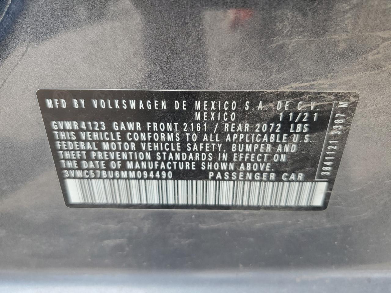 3VWC57BU6MM094490 2021 Volkswagen Jetta S