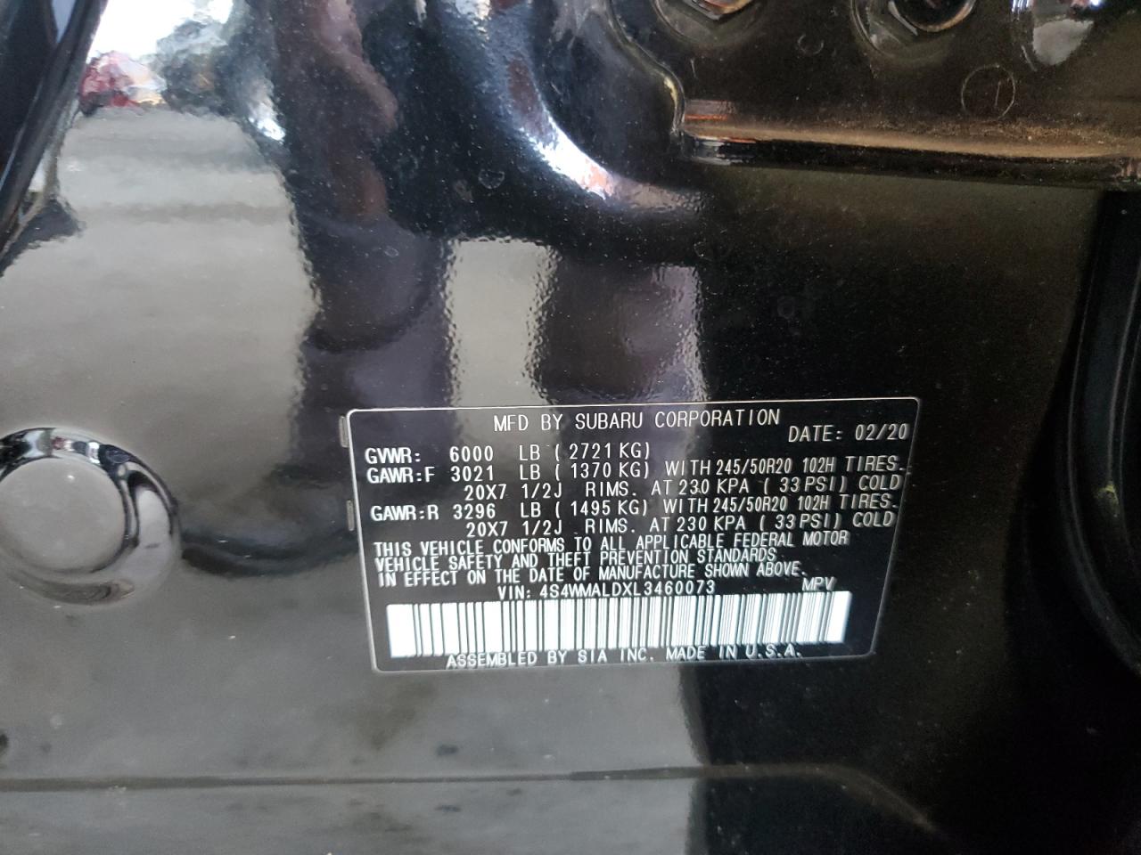 4S4WMALDXL3460073 2020 Subaru Ascent Limited