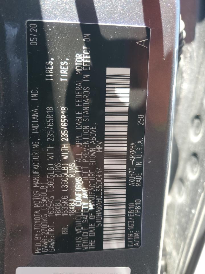 5TDHARAH0LS500444 2020 Toyota Highlander Hybrid Xle