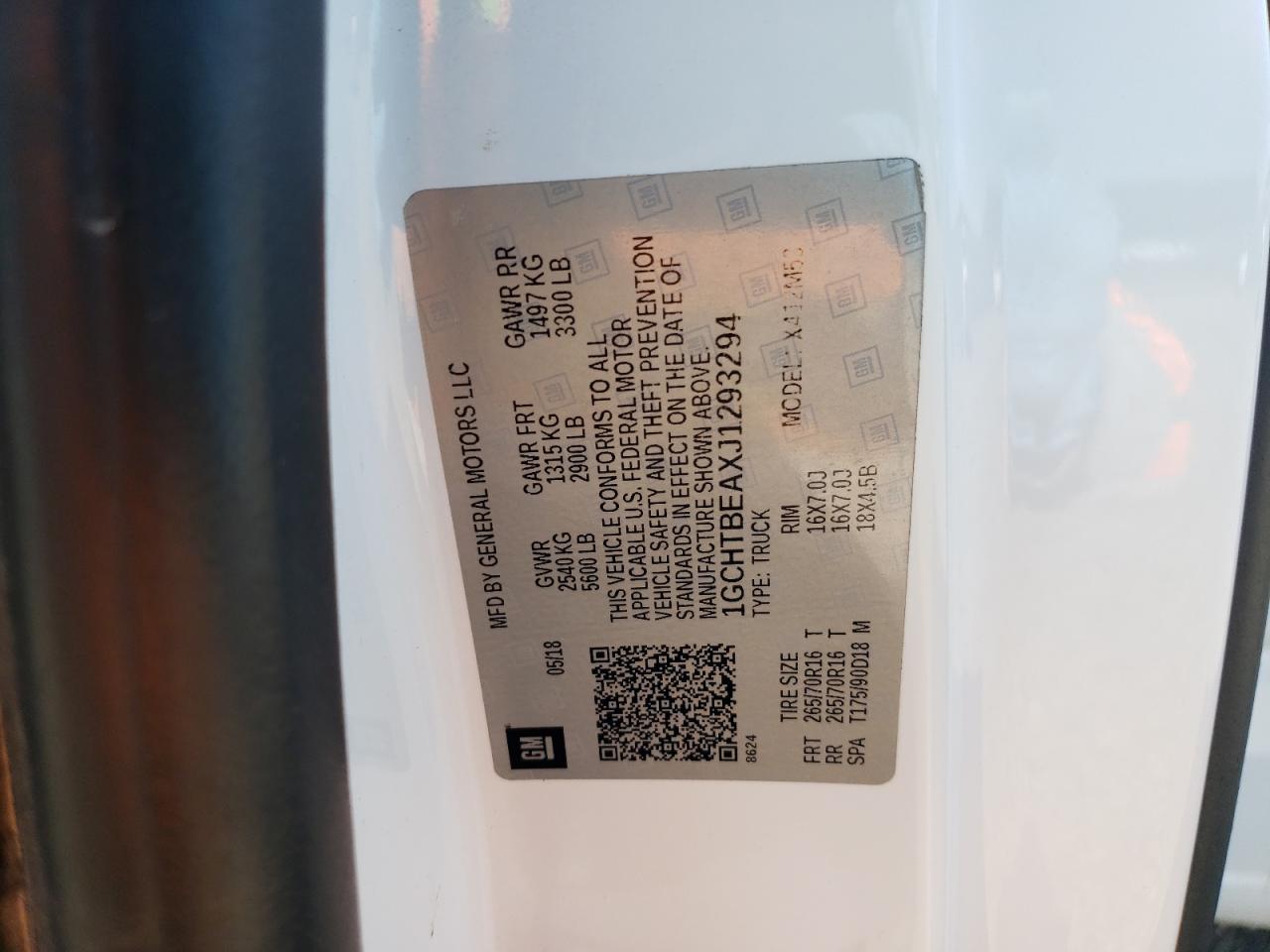 1GCHTBEAXJ1293294 2018 Chevrolet Colorado