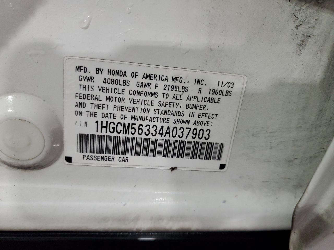 1HGCM56334A037903 2004 Honda Accord Lx