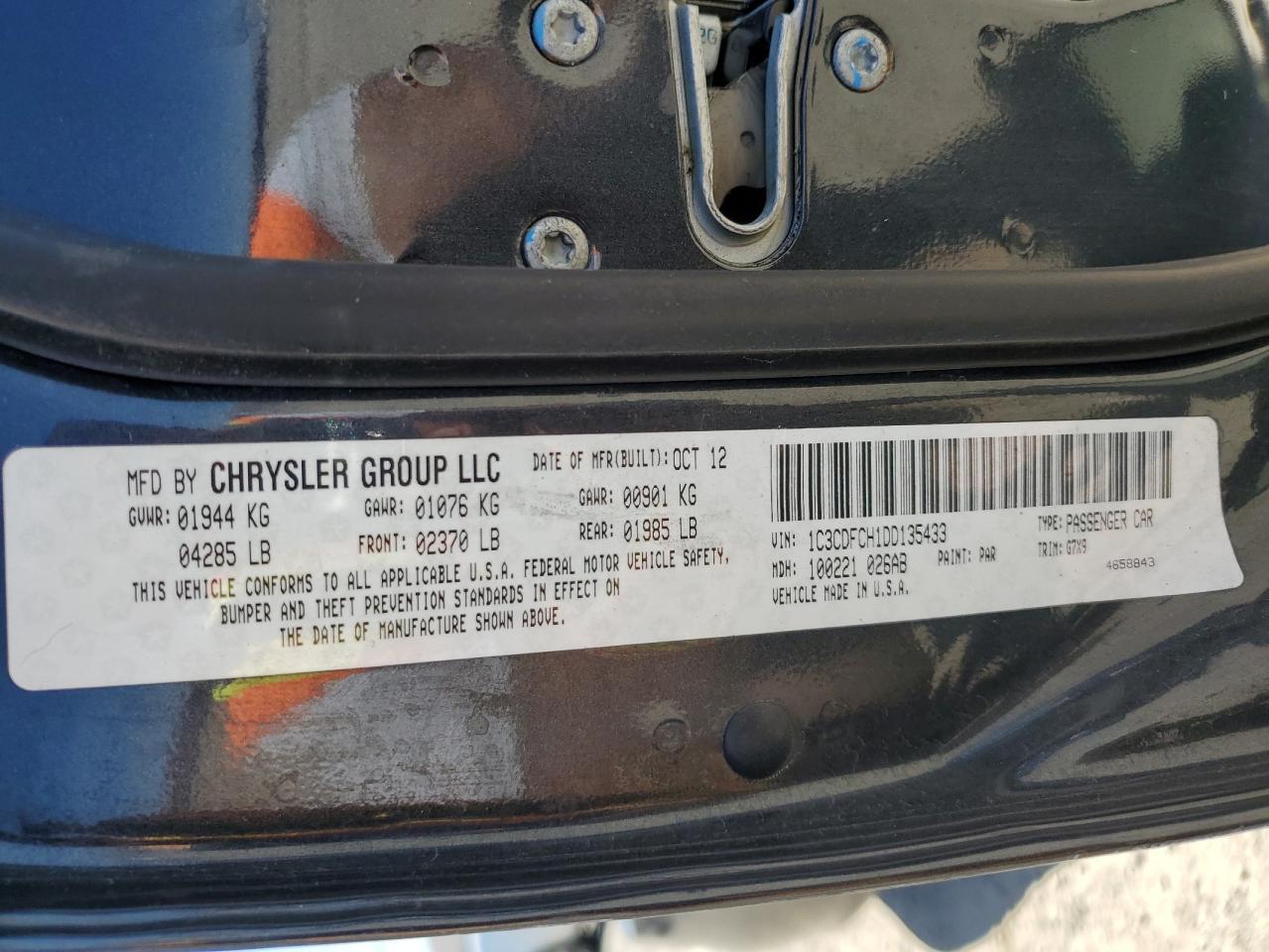 1C3CDFCH1DD135433 2013 Dodge Dart Limited