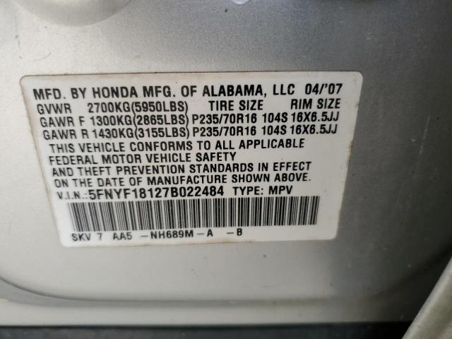 2007 Honda Pilot Lx VIN: 5FNYF18127B022484 Lot: 55883144