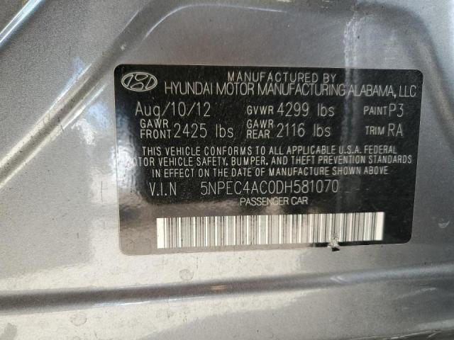 2013 Hyundai Sonata Se VIN: 5NPEC4AC0DH581070 Lot: 53172284