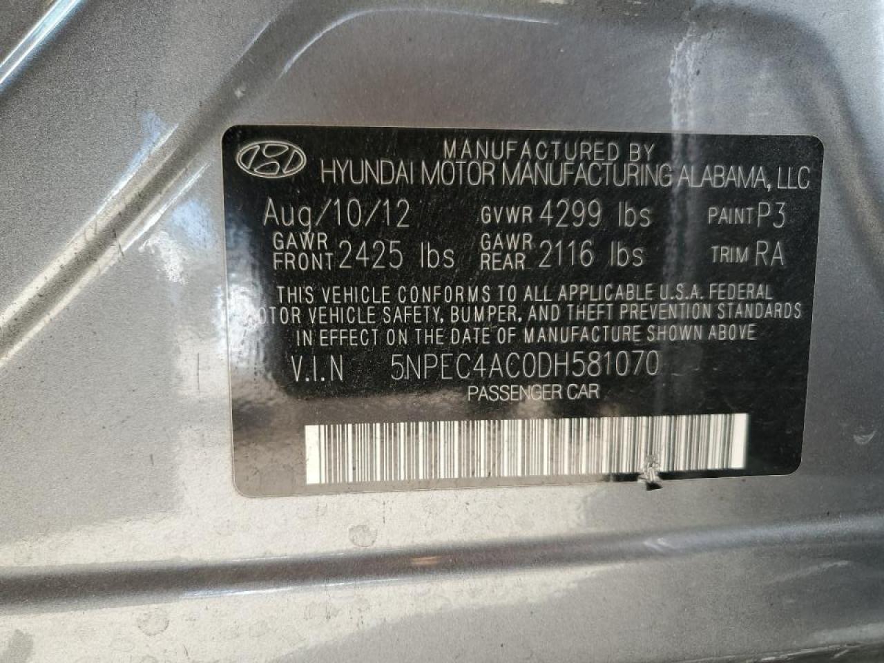 5NPEC4AC0DH581070 2013 Hyundai Sonata Se