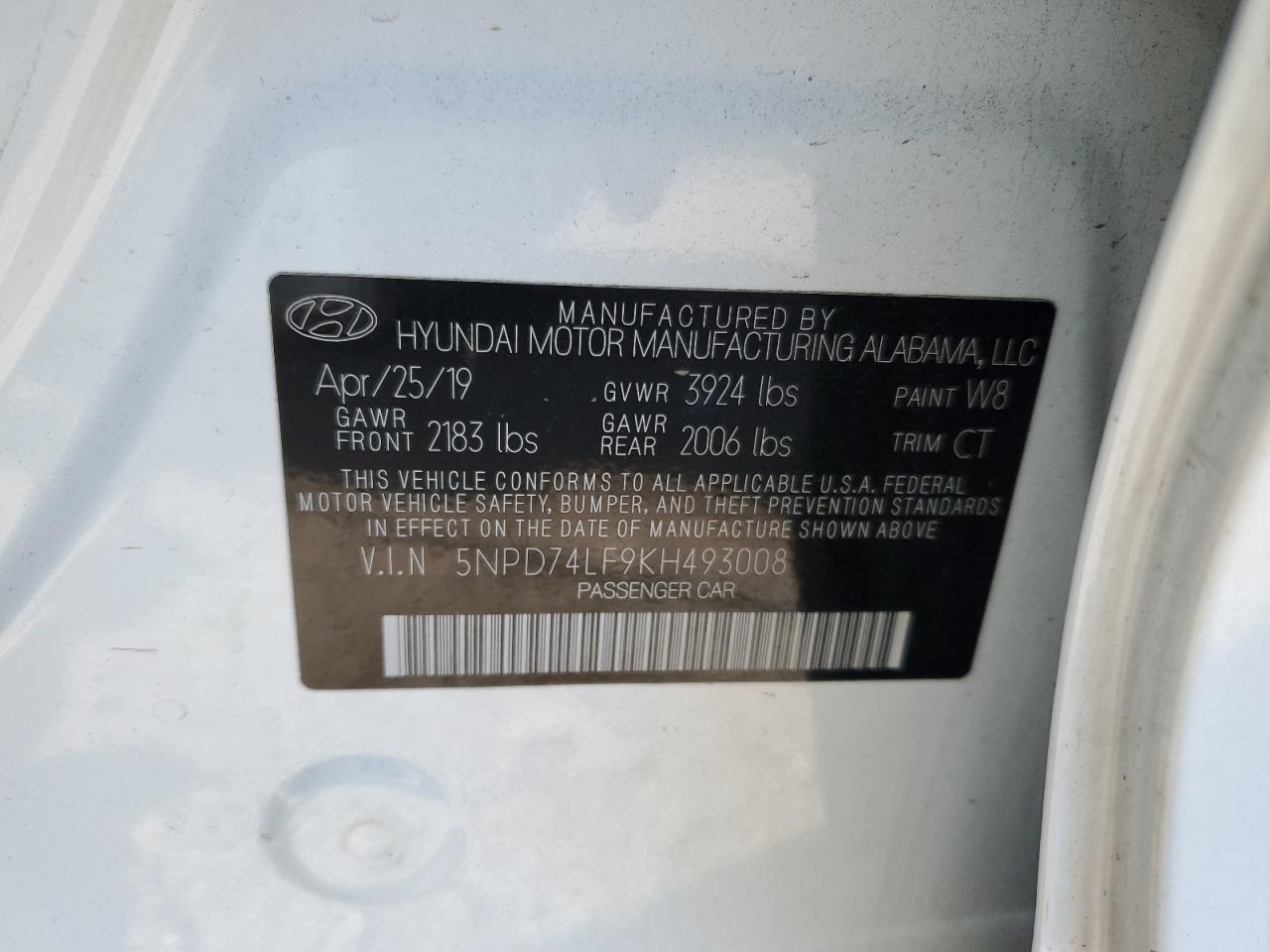 5NPD74LF9KH493008 2019 Hyundai Elantra Se