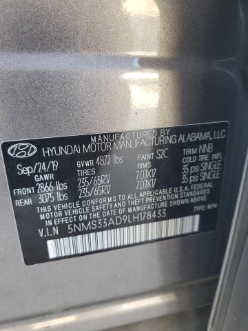 2020 Hyundai Santa Fe Sel VIN: 5NMS33AD9LH178433 Lot: 56730604