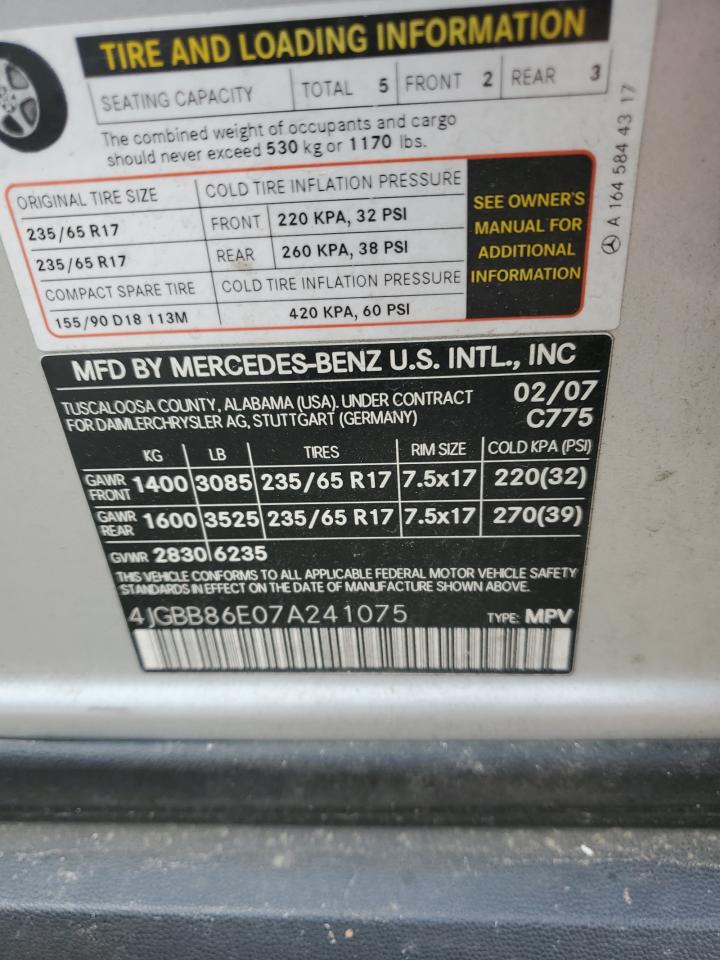 4JGBB86E07A241075 2007 Mercedes-Benz Ml 350